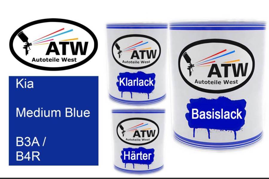 Kia, Medium Blue, B3A / B4R: 1L Lackdose + 1L Klarlack + 500ml Härter - Set, von ATW Autoteile West.